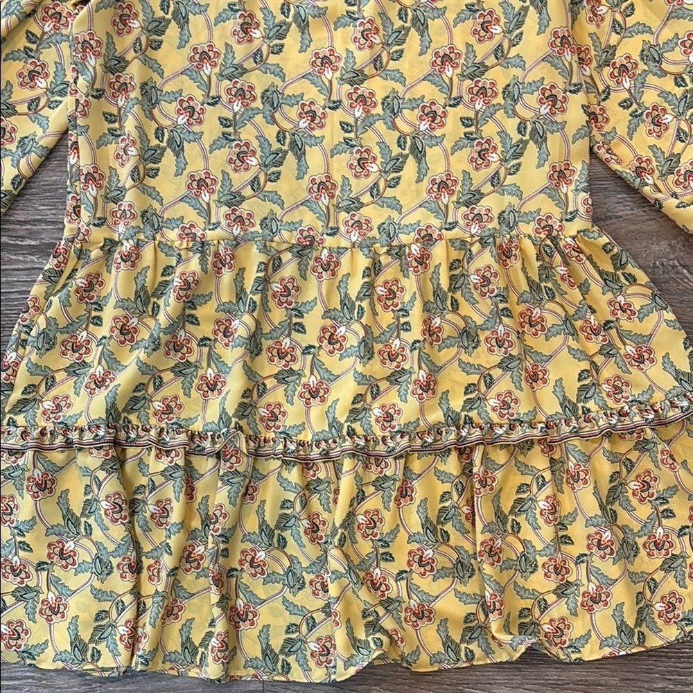 Max Studio Women's Size Large Floral Tiered Ruffle Hem Long Sleeve Dress Yellow - Picture 6 of 10